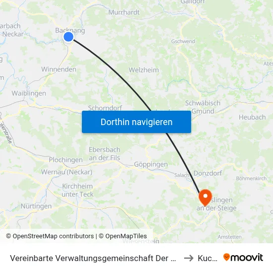 Vereinbarte Verwaltungsgemeinschaft Der Stadt Backnang to Kuchen map