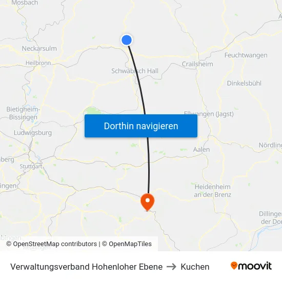 Verwaltungsverband Hohenloher Ebene to Kuchen map