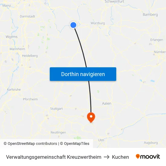 Verwaltungsgemeinschaft Kreuzwertheim to Kuchen map