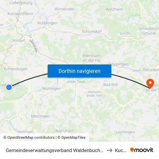 Gemeindeverwaltungsverband Waldenbuch/Steinenbronn to Kuchen map
