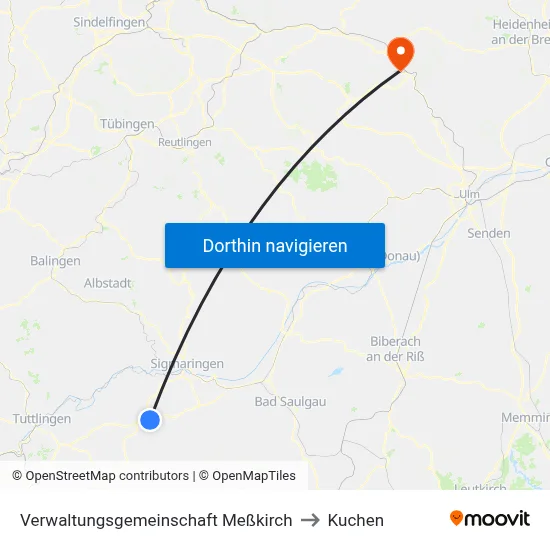 Verwaltungsgemeinschaft Meßkirch to Kuchen map