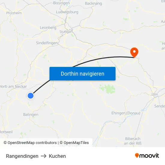 Rangendingen to Kuchen map