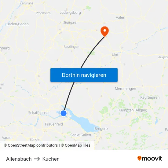 Allensbach to Kuchen map