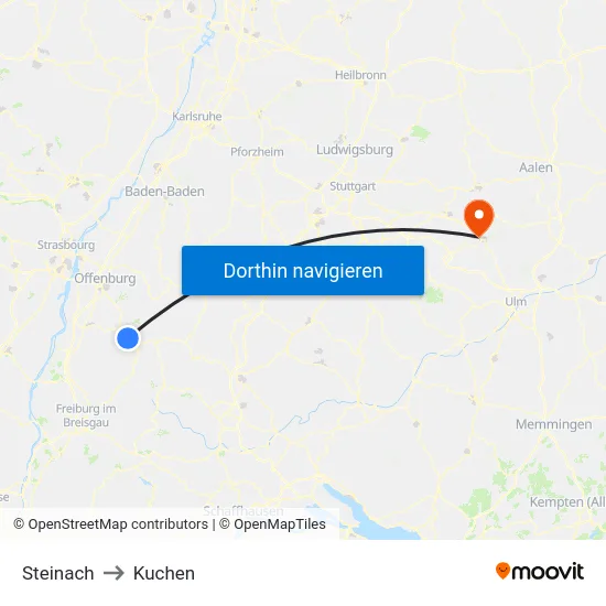 Steinach to Kuchen map