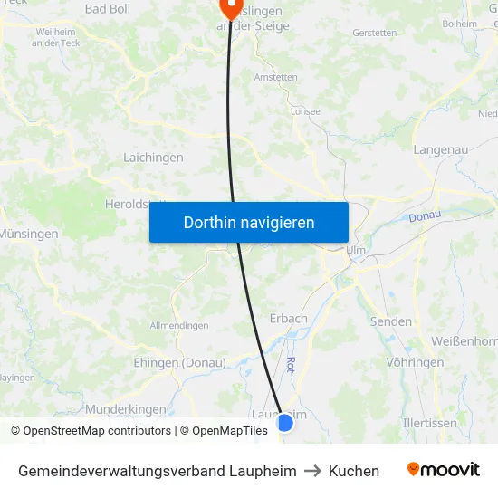 Gemeindeverwaltungsverband Laupheim to Kuchen map