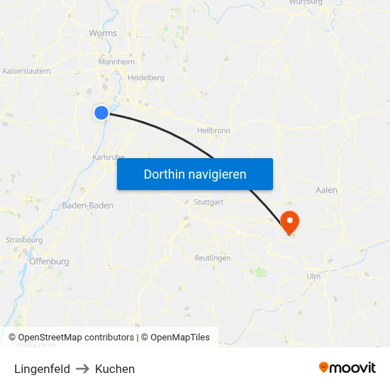 Lingenfeld to Kuchen map