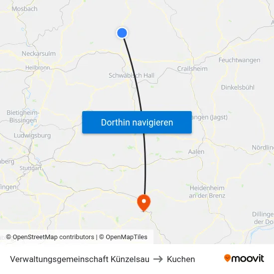 Verwaltungsgemeinschaft Künzelsau to Kuchen map