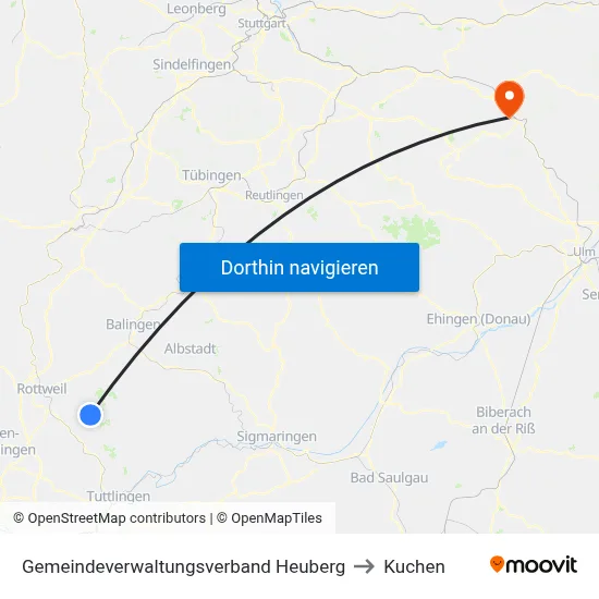 Gemeindeverwaltungsverband Heuberg to Kuchen map