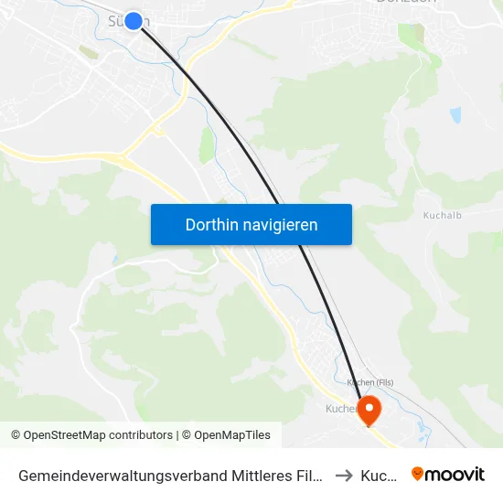 Gemeindeverwaltungsverband Mittleres Fils-Lautertal to Kuchen map