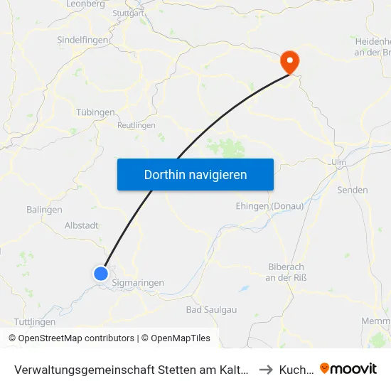 Verwaltungsgemeinschaft Stetten am Kalten Markt to Kuchen map