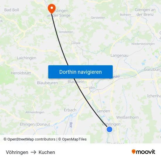 Vöhringen to Kuchen map