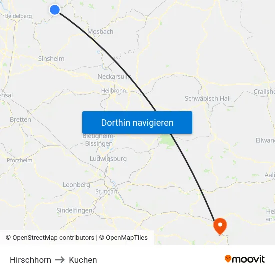 Hirschhorn to Kuchen map