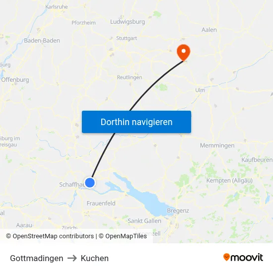 Gottmadingen to Kuchen map
