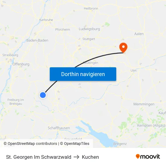 St. Georgen Im Schwarzwald to Kuchen map