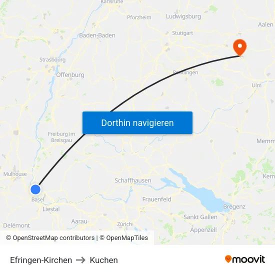 Efringen-Kirchen to Kuchen map