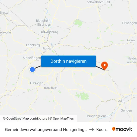 Gemeindeverwaltungsverband Holzgerlingen to Kuchen map
