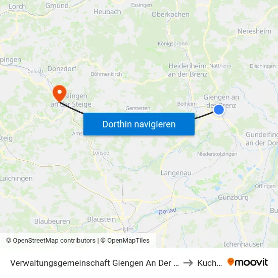 Verwaltungsgemeinschaft Giengen An Der Brenz to Kuchen map