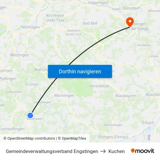 Gemeindeverwaltungsverband Engstingen to Kuchen map