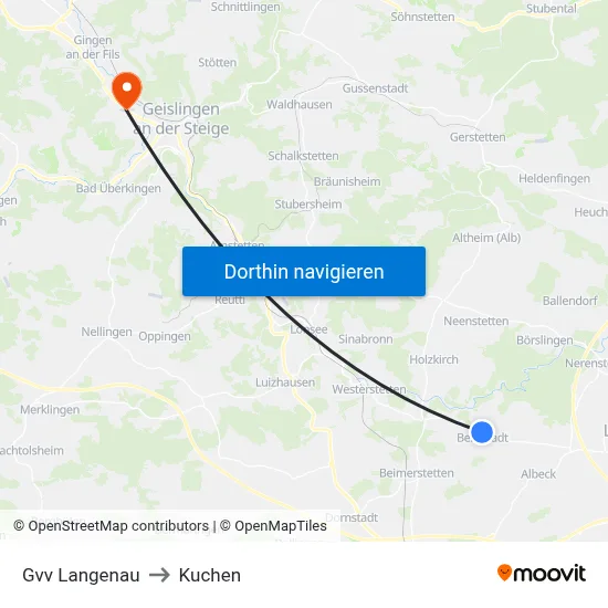 Gvv Langenau to Kuchen map