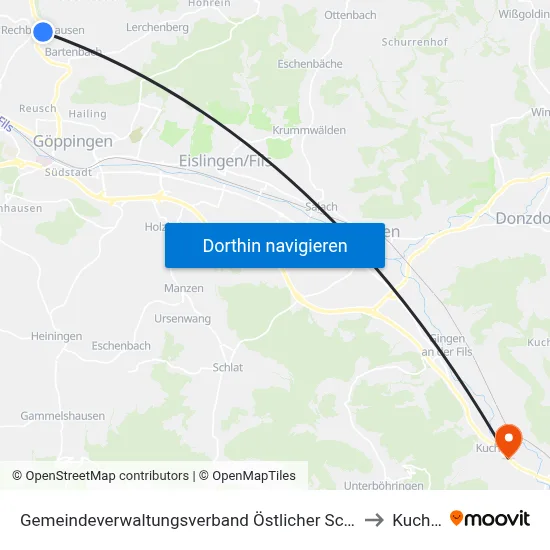 Gemeindeverwaltungsverband Östlicher Schurwald to Kuchen map