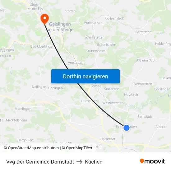 Vvg Der Gemeinde Dornstadt to Kuchen map