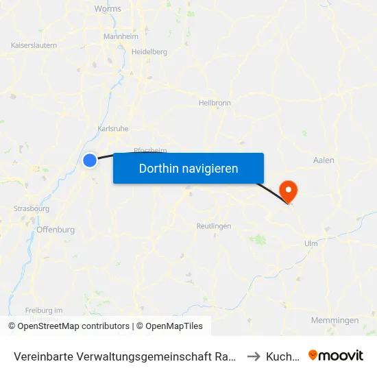 Vereinbarte Verwaltungsgemeinschaft Rastatt to Kuchen map