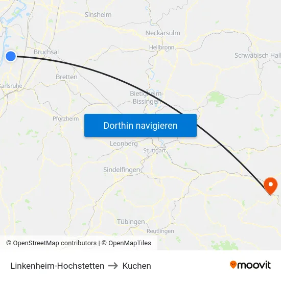 Linkenheim-Hochstetten to Kuchen map