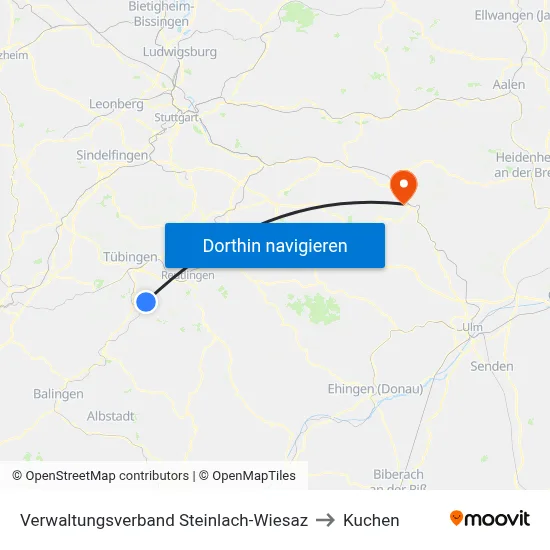 Verwaltungsverband Steinlach-Wiesaz to Kuchen map