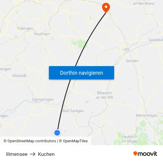 Illmensee to Kuchen map