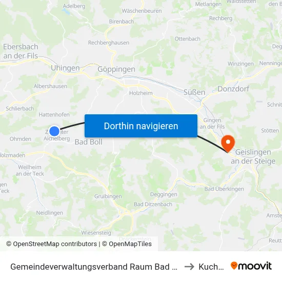 Gemeindeverwaltungsverband Raum Bad Boll to Kuchen map