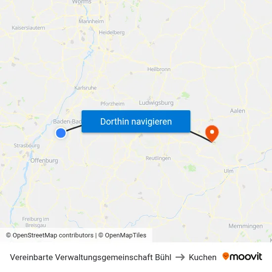 Vereinbarte Verwaltungsgemeinschaft Bühl to Kuchen map