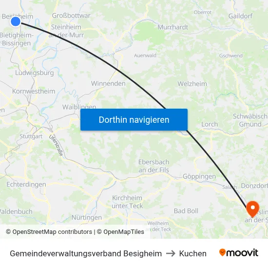 Gemeindeverwaltungsverband Besigheim to Kuchen map