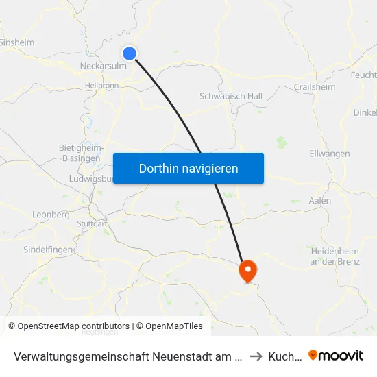 Verwaltungsgemeinschaft Neuenstadt am Kocher to Kuchen map