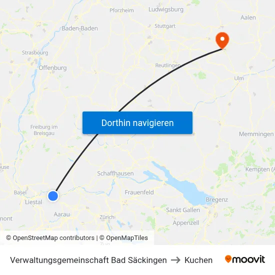 Verwaltungsgemeinschaft Bad Säckingen to Kuchen map