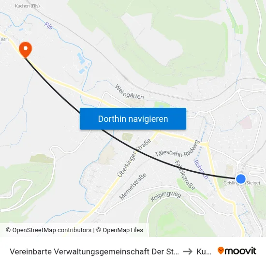 Vereinbarte Verwaltungsgemeinschaft Der Stadt Geislingen An Der Steige to Kuchen map