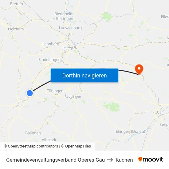 Gemeindeverwaltungsverband Oberes Gäu to Kuchen map