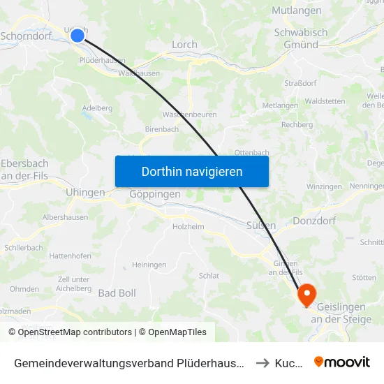 Gemeindeverwaltungsverband Plüderhausen-Urbach to Kuchen map