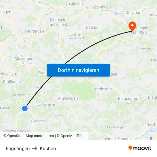 Engstingen to Kuchen map