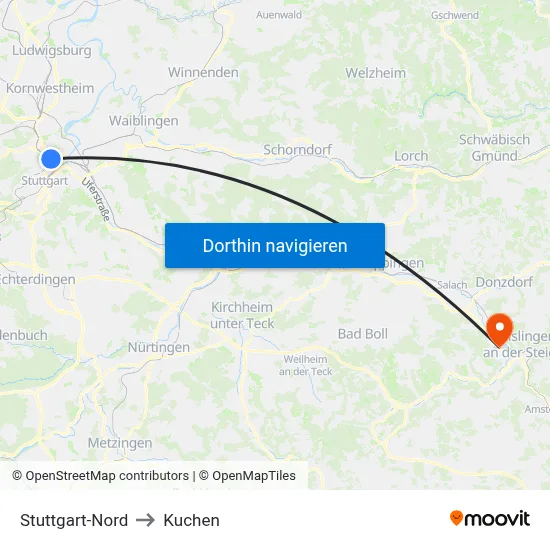 Stuttgart-Nord to Kuchen map