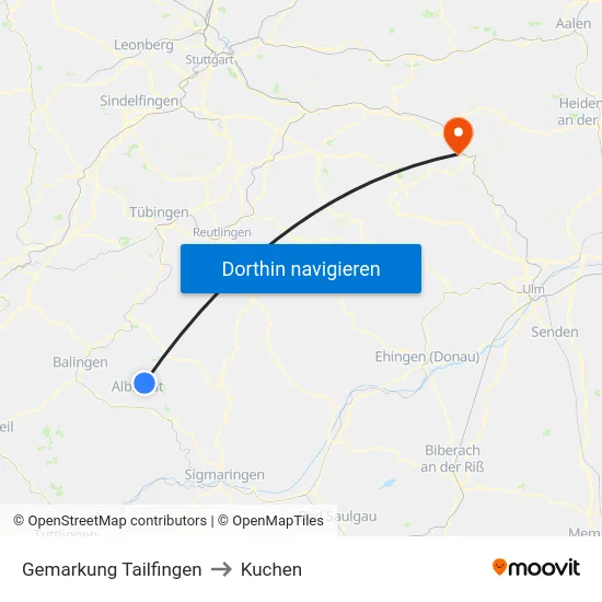 Gemarkung Tailfingen to Kuchen map