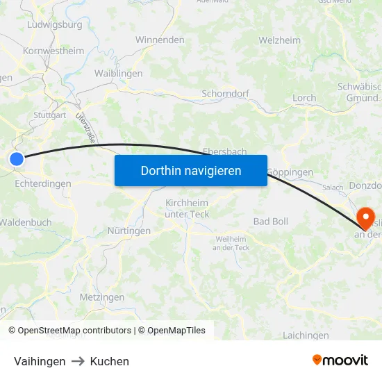 Vaihingen to Kuchen map