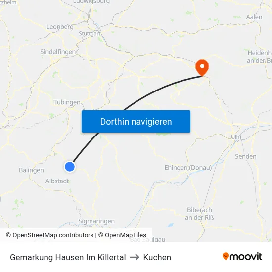 Gemarkung Hausen Im Killertal to Kuchen map