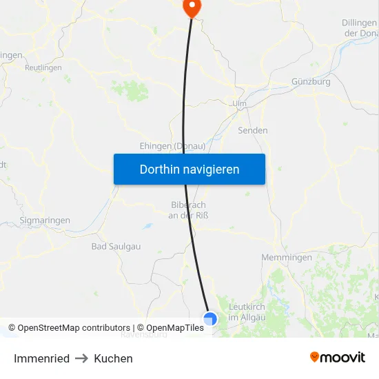 Immenried to Kuchen map