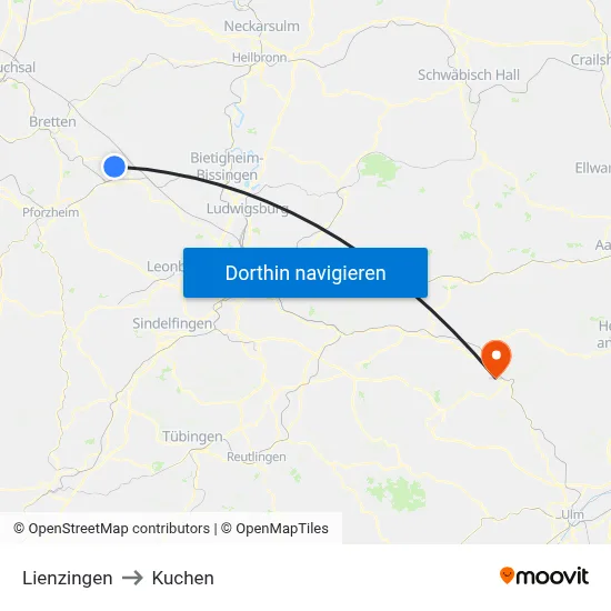 Lienzingen to Kuchen map