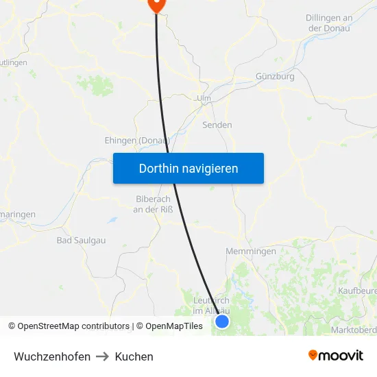 Wuchzenhofen to Kuchen map