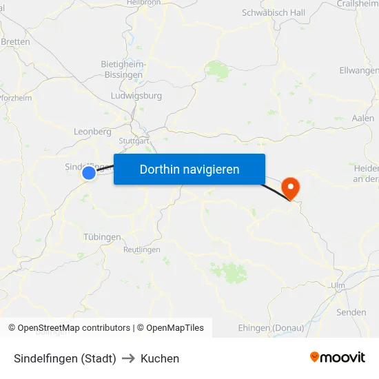 Sindelfingen (Stadt) to Kuchen map