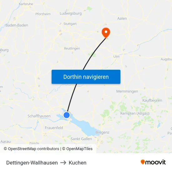 Dettingen-Wallhausen to Kuchen map