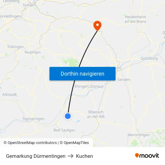 Gemarkung Dürmentingen to Kuchen map