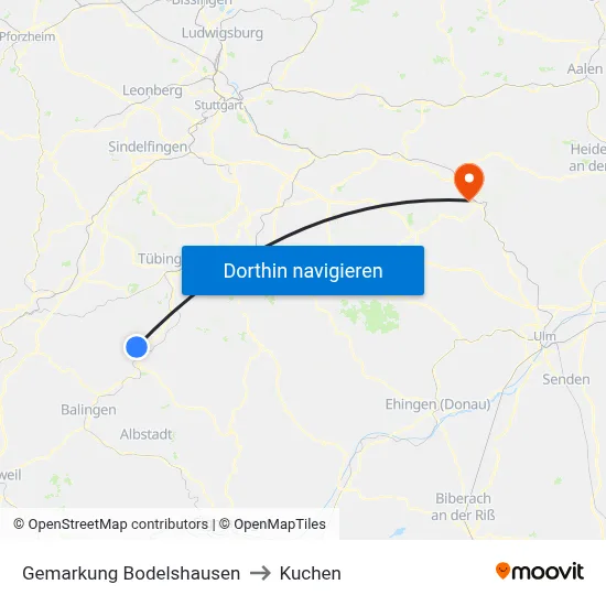 Gemarkung Bodelshausen to Kuchen map