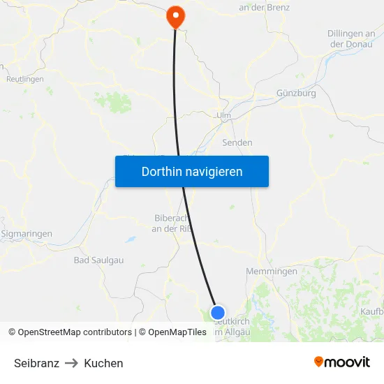 Seibranz to Kuchen map